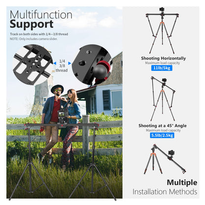 NEEWER 39.4”/100cm motorized camera slider, app remote control carbon fiber slider, supports video mode, time-lapse photography, horizontal, tracking, and 120° panorama shooting (ER1-100)