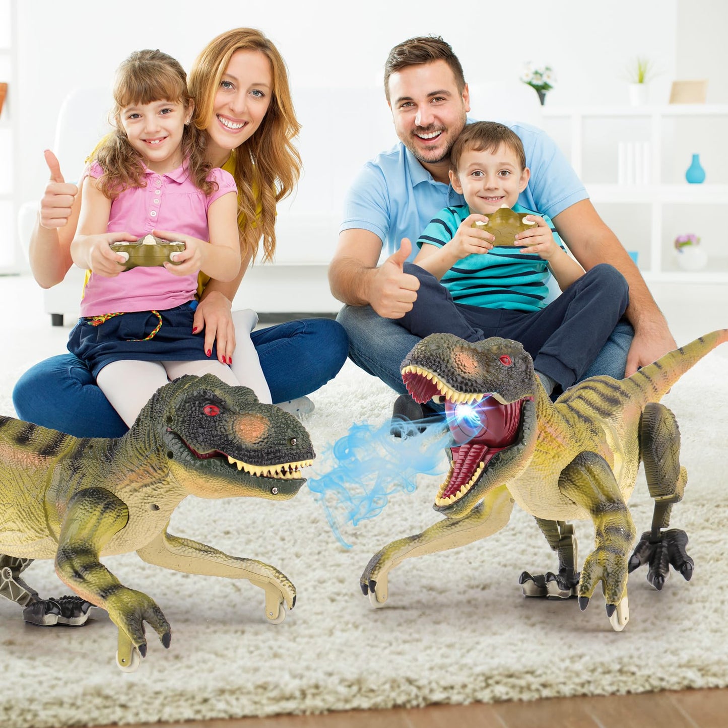 PREBOX Remote Control Dinosaur Toy for Boys, RC Dino Robot with Roaring, Spraying Function, Head and Tail Movements, Realistic Walking Movements, Gift for Kids 3-12 Years