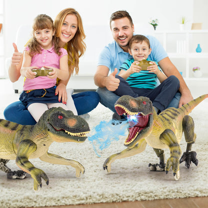 PREBOX Remote Control Dinosaur Toy for Boys, RC Dino Robot with Roaring, Spraying Function, Head and Tail Movements, Realistic Walking Movements, Gift for Kids 3-12 Years
