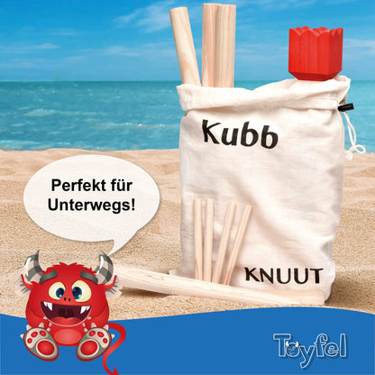 Devil's Kubb Outdoor Game XXL - Original Viking Game - Swedish Chess - Wooden Swedish Chess with fabric bag throwing game made of FSC® pine wood for children and adults