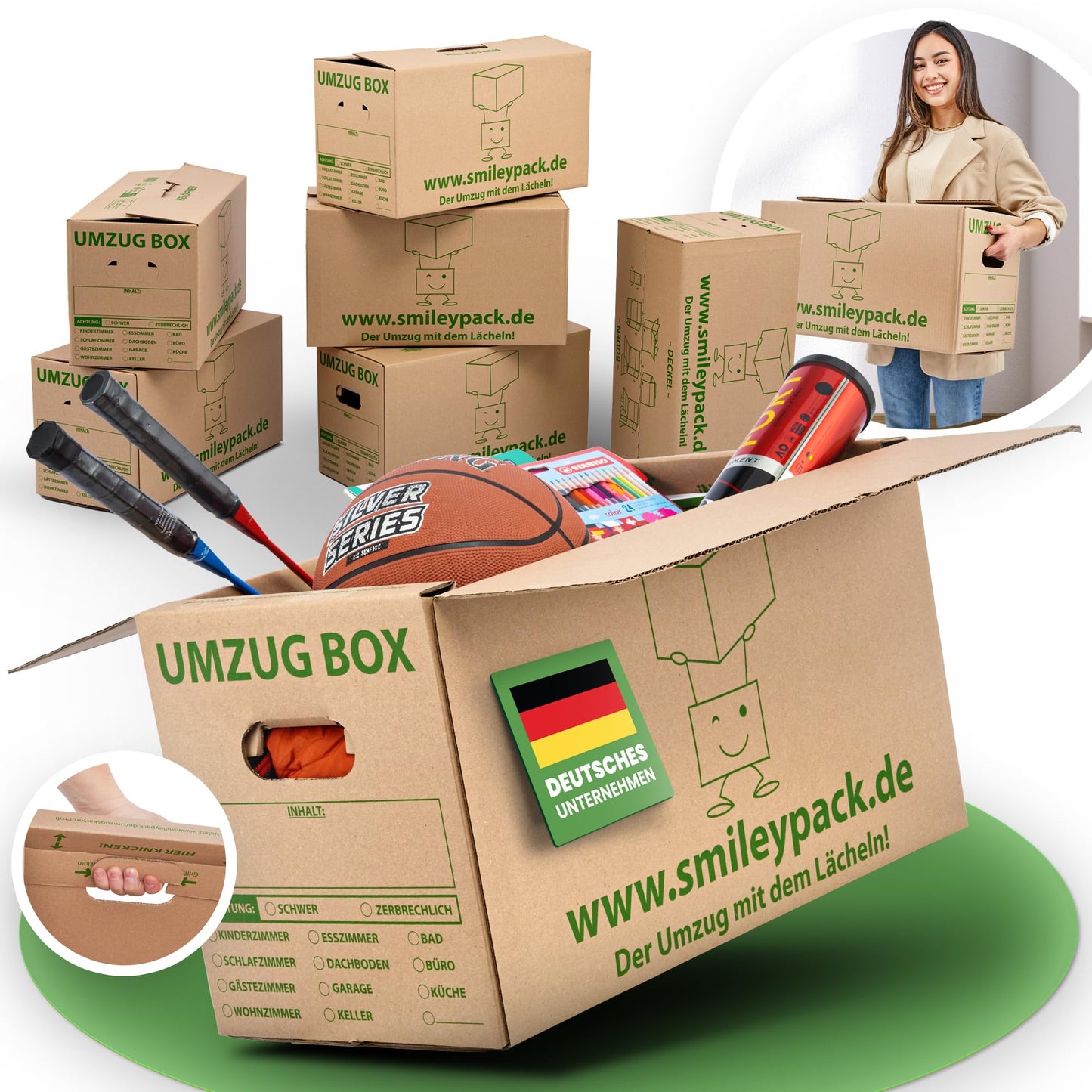 10 x sturdy moving boxes - 620 x 300 x 330 mm - Extra large and reusable - Moving box with 40kg load capacity - Moving with cardboard box - Robust moving box with lid - Storage boxes