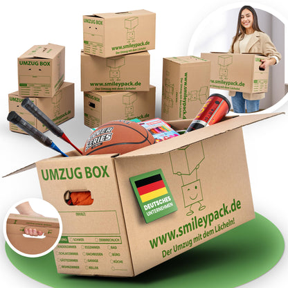 10 x sturdy moving boxes - 620 x 300 x 330 mm - Extra large and reusable - Moving box with 40kg load capacity - Moving with cardboard box - Robust moving box with lid - Storage boxes