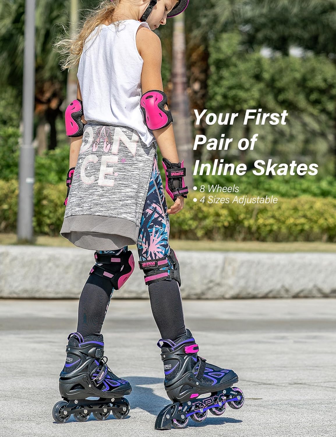 2PM SPORTS Adjustable Inline Skates for Kids Girls Boys, Inline Skates Rollerblades for Women Men Size 30-33 34-37 38-41 42-44 (Purple XL)