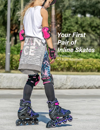 2PM SPORTS Adjustable Inline Skates for Kids Girls Boys, Inline Skates Rollerblades for Women Men Size 30-33 34-37 38-41 42-44 (Purple XL)
