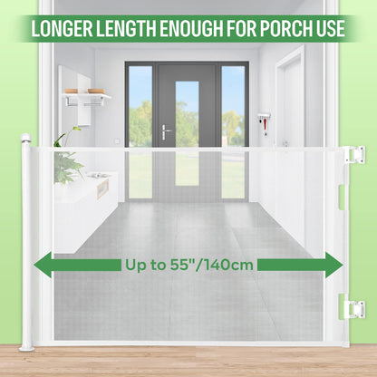 MYPIN Retractable Stair Gate for Baby Pets, Baby Gate 0 to 140 cm, 33 x 55 inches, Extra Wide Safety Gate, Dog Gate for Stairs, Hallways, One-Hand Operation, Easy to Clean, White.