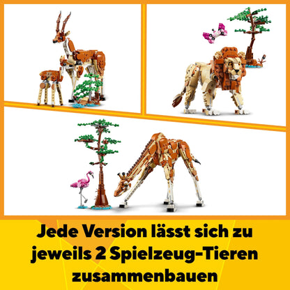 LEGO Creator 3in1 Safari Wildlife, creative set with animal figures, 3 build options: toy giraffe, gazelles, and lion, toy animals for girls and boys, nature gift for kids ages 9+ 31150