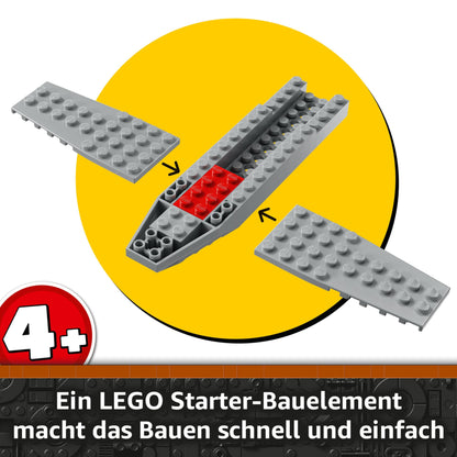 LEGO Star Wars 75410 Mandos and Grogu's N-1 Starfighter Toy featuring The Mandalorian, Grogu & R5-D4 Minifigures, including buildable fuel station, starship starter set for boys and girls aged 4 and up.