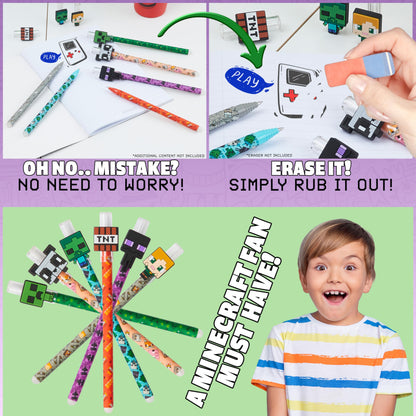 Minecraft Gel Pen Erasable 6-Pack, Erasable Gel Pen Set - Back to School Gifts for Boys.