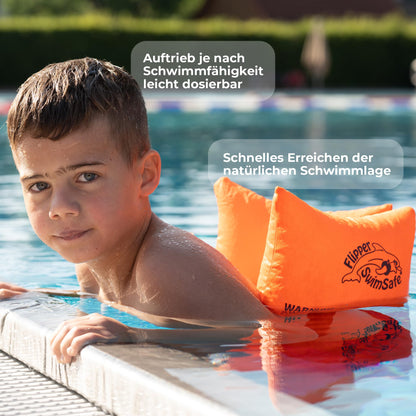 Flipper SwimSafe 1080 - Swim pillow for toddlers made of cotton, safe swimming aid with adjustable rubber band for learning to swim.