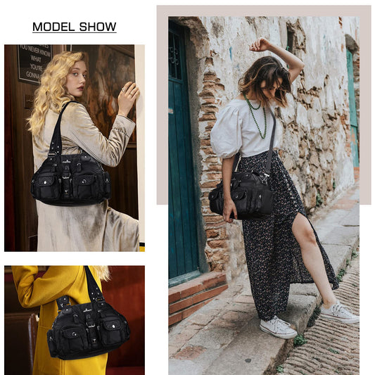 Angel Kiss women's handbag, shoulder bag, made of soft leather with zipper, elegant tote bag with 2 main compartments for office, school, shopping. Black.