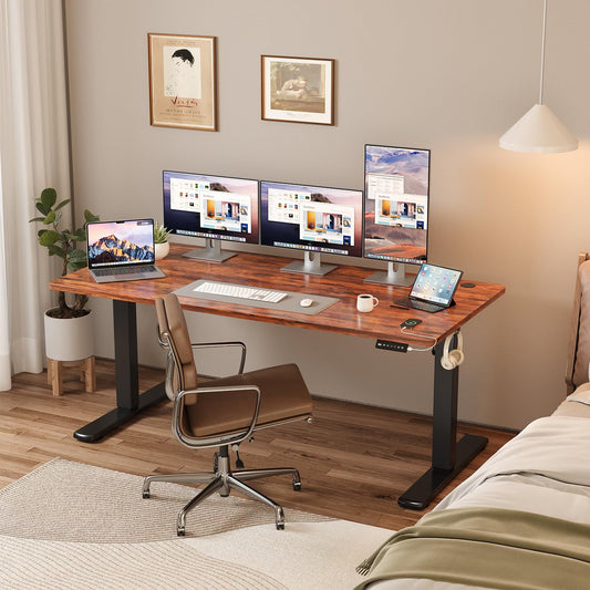 JUMMICO Adjustable Standing Desk COMPLETE TABLETOP Electric Height Adjustable Desk with Memory Function Standing-Sitting Table Computer Desk 120 x 60 cm Brown