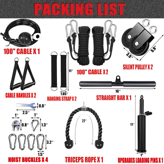 Taeku Cable Pulley Fitness, Upgraded Weight Cable System for LAT Pull Down Biceps Curl Triceps Arm Training Weight Plate System Accessories for DIY Gym (3 Cables + 3 Handles)