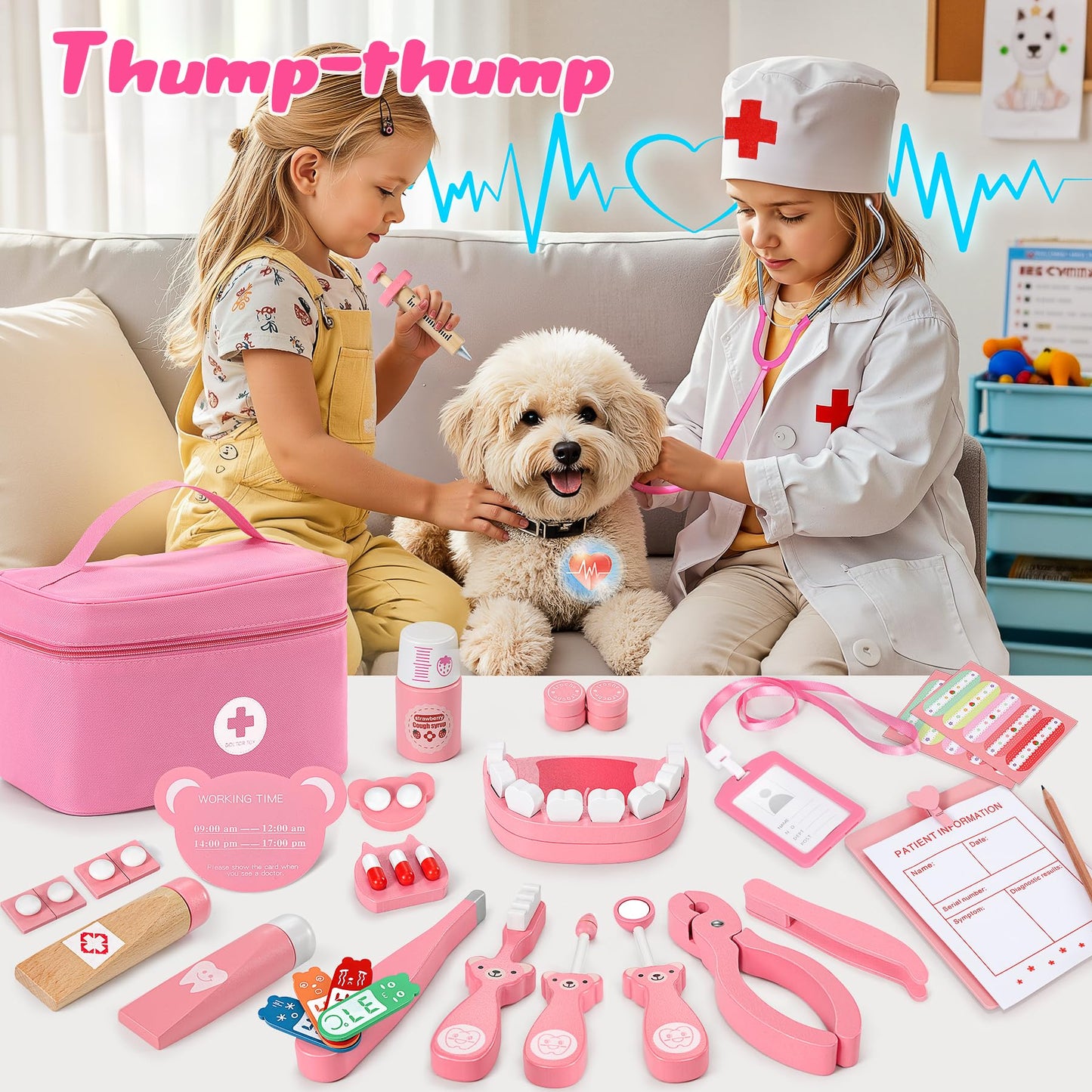 Ophy Doctor's Kit for Kids Wooden Playset, 40 Piece Doctor's Kit for Kids 3, 4, 5 Years Medical Toy With Real Stethoscope Role-Playing Toy EfficientGrip