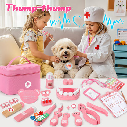 Ophy Doctor's Kit for Kids Wooden Playset, 40 Piece Doctor's Kit for Kids 3, 4, 5 Years Medical Toy With Real Stethoscope Role-Playing Toy EfficientGrip