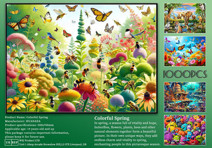 1000 piece puzzle for adults, colorful jigsaw puzzle featuring butterflies and bees. Great gift idea.