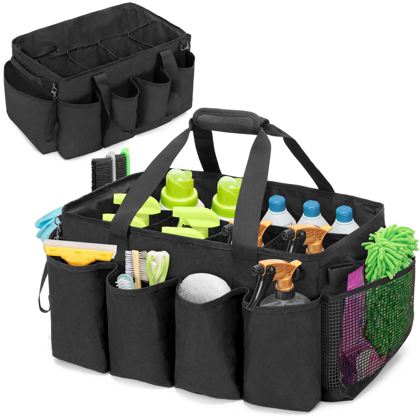 HODRANT Extra Large Cleaning Caddy Organizer, with sturdy pad & handles, Cleaning Storage Bag for Cleaning Products (Black)