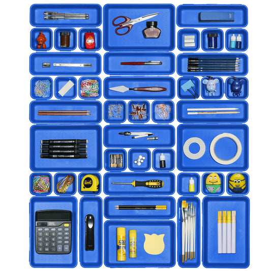 Haobin desk drawer organizer, interlocking, blue