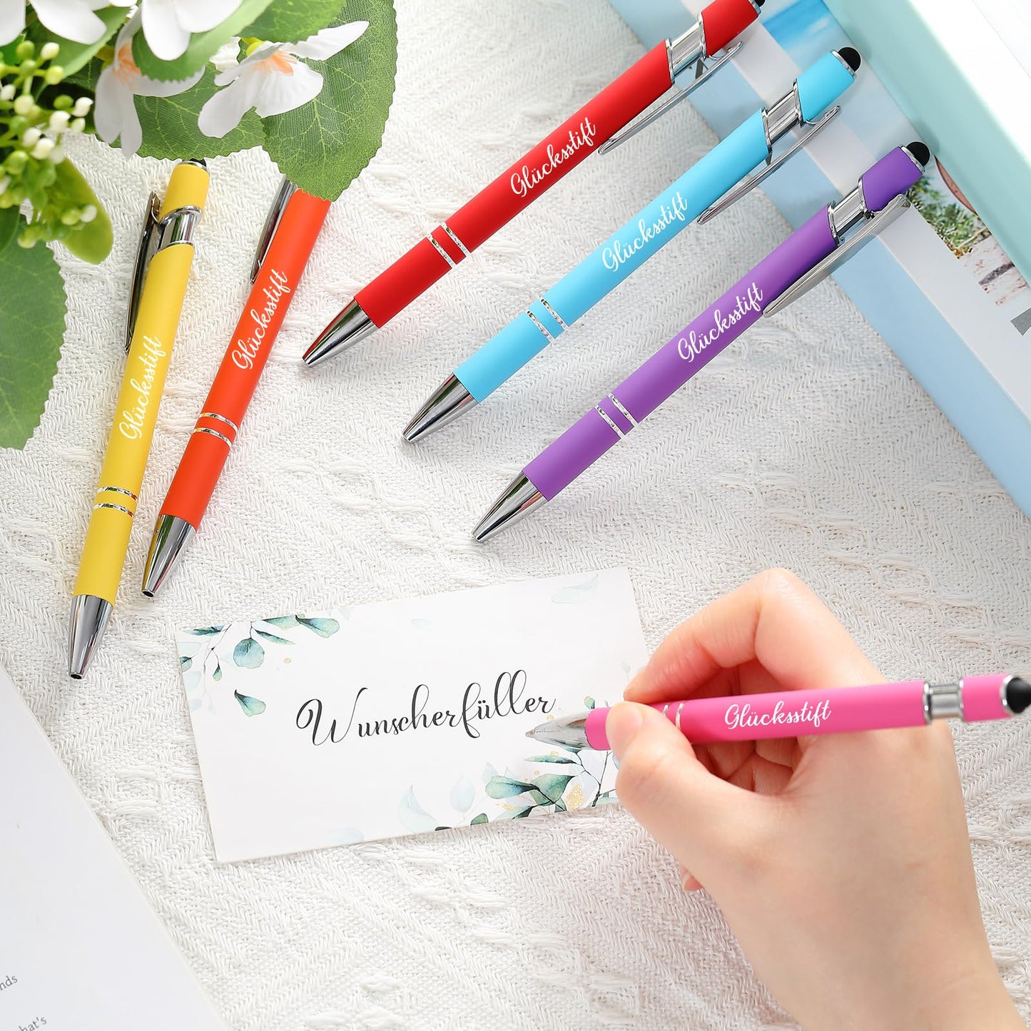 Tenare 20pc Lucky Pen Black Ink Ballpoint Pens with Touchpen Inspirational Printed Ballpoint Pens for Exam High School Encouragement Recovery Colleagues Families (Vibrant Colors)