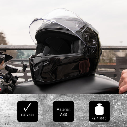 MTR S-6 Evo Full Face Helmet, Motorcycle Helmet ECE 22.06 Certified - Maximum Road Safety, Sturdy & Quiet Motorcycle Helmet, Chin & Head Ventilation, Scooter Helmet for Men & Women, Black, XXL