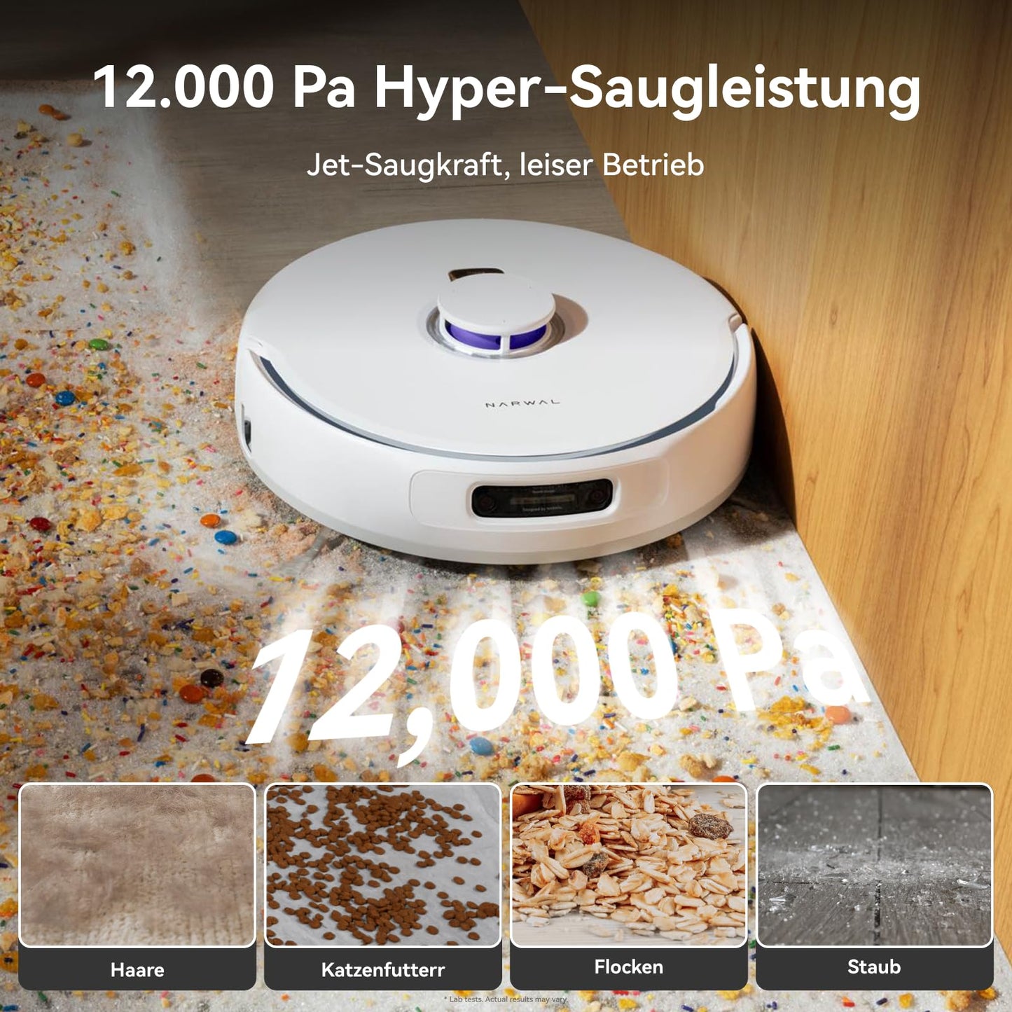 NARWAL Freo Z Ultra robot vacuum cleaner with mopping function, dual AI system, AI-adaptive hot water mopping and drying, 12,000 Pa suction power, Zero Tangling Brush 2.0, Intelligent APP (White).