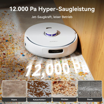 NARWAL Freo Z Ultra robot vacuum cleaner with mopping function, dual AI system, AI-adaptive hot water mopping and drying, 12,000 Pa suction power, Zero Tangling Brush 2.0, Intelligent APP (White).