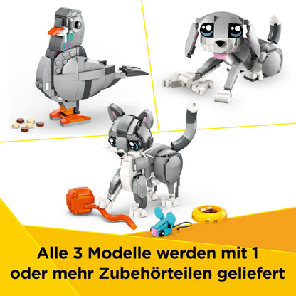 LEGO Creator 3in1 Gray Cat - Animal figure can be rebuilt into a dove or a dog - Toy with minifigures for building - Creative birthday gift for girls and boys aged 8 and up - 31163