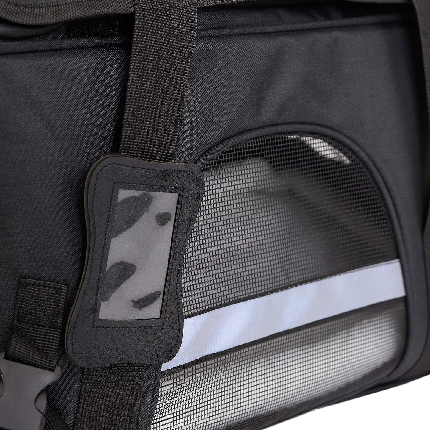 lionto foldable dog carrier for travel with handles & shoulder strap, 48.5x27x31.5 cm, made of durable Oxford fabric & mesh, cat carrier with soft cushion for plane, black