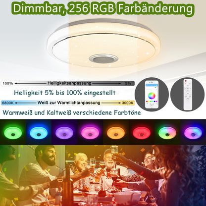 YRHome 48W LED Ceiling Light Dimmable with Bluetooth Speaker Ceiling Lamp Starry Sky RGB Color Changing with Remote Control or APP Control Music Playback for Bedroom Kids Room