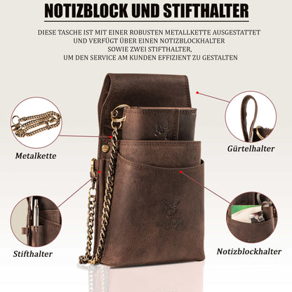 MATADOR waiter's purse leather #VICIO incl. XXL waiter bag with belt loop, luxury waiter wallet leather with elegant gift box and RFID protection incl. sturdy metal chain, Dark Brown
