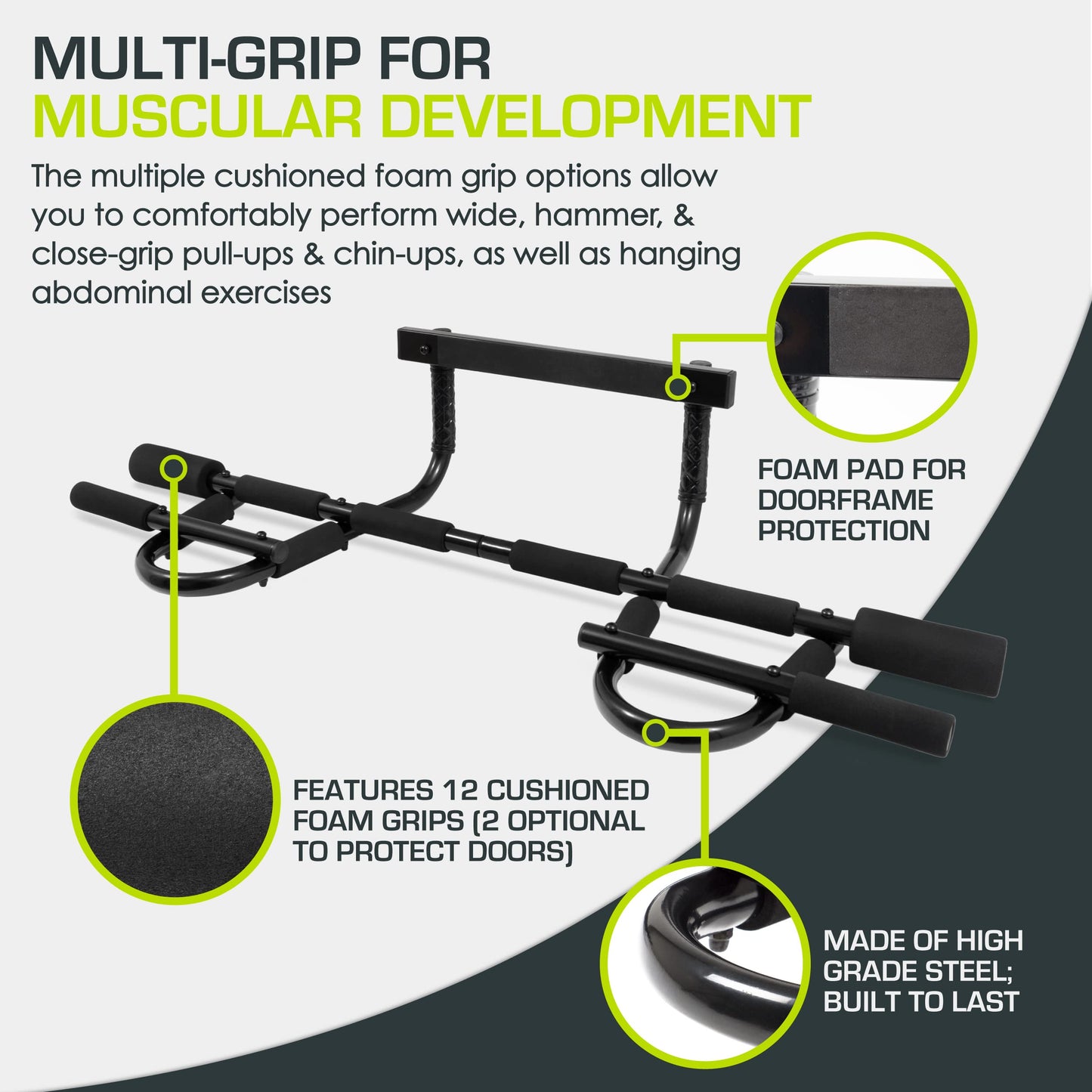 ProsourceFit Multi-Grip Chin-Up/Pull-Up Bar, Heavy Duty Doorway Trainer for Home Gym