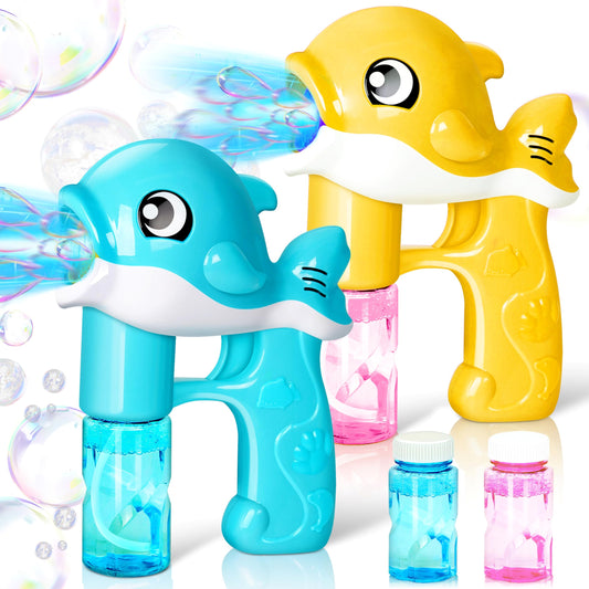 JOYIN 2 Bubble Guns, Whale Bubble Guns for Kids, LED Bubble Gun with 4 Bubble Solution, Bubble Gun with Batteries, Outdoor Toy