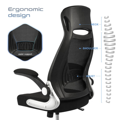 IntimaTe WM Heart Office Chair Ergonomic, Desk Chair with Foldable Armrests, Headrest and Lumbar Support, Mesh Executive Chair with Wheels, Black