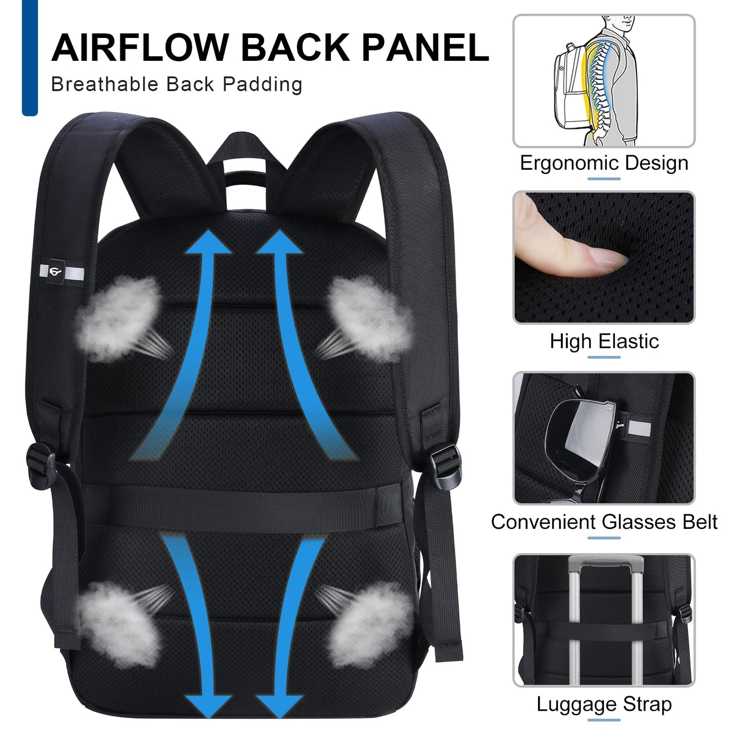 IGOLUMON backpack for men work large laptop backpack 17 inch with USB charging port waterproof school backpack boys teenagers multifunctional business notebook backpack women Blue