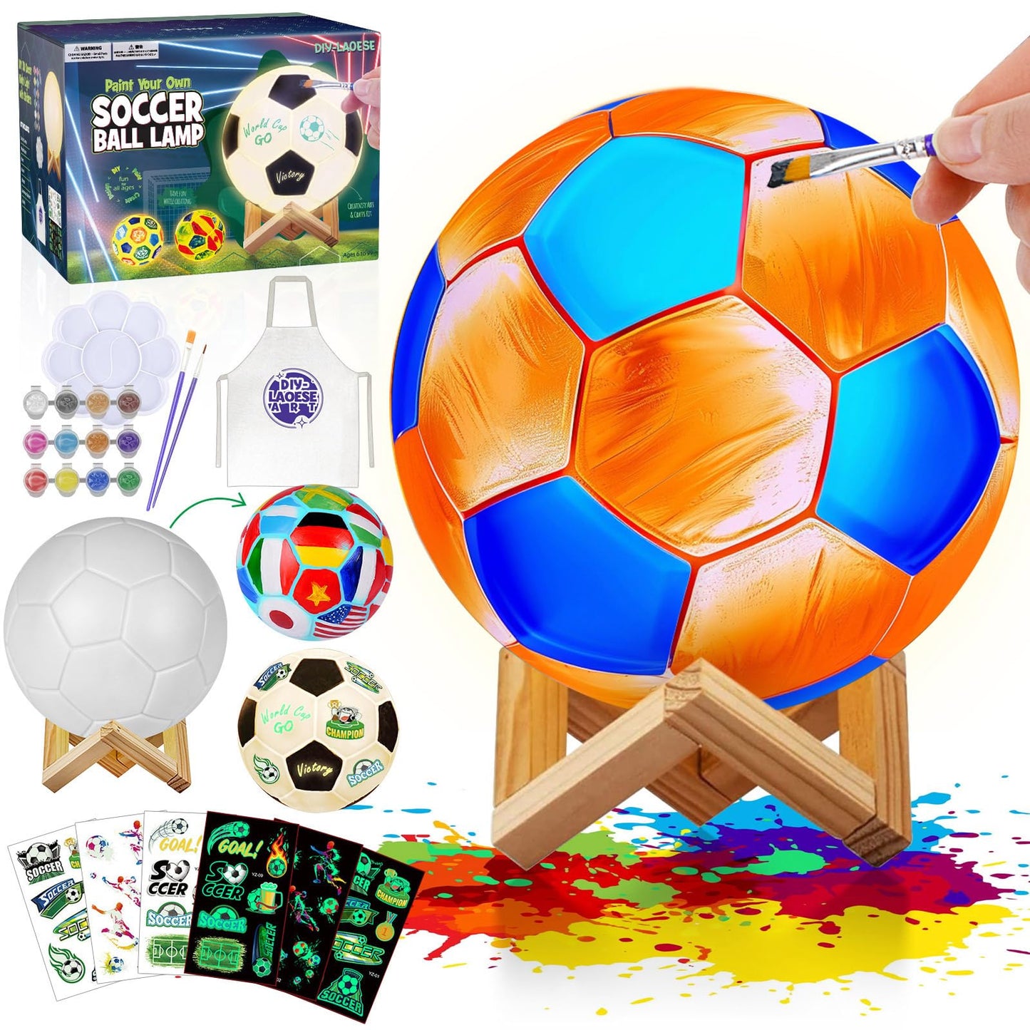 Soccer gifts for boys, DIY 3D soccer lamp painting kit, art supplies crafting kit for kids, soccer gifts for boys, toys, girls birthday gift, Easter gift
