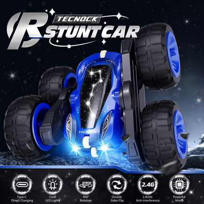 Tecnock 2025 Remote Control Car with 2.4 GHz Remote 360°Flip Stunts Rc Car Monster Truck with Colorful Lights for 6-12 Year Olds Outdoor Toy Gift for Young Children