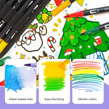 Artecho Dual Brush Pen Set 72 Colors with Black Carrying Case, Felt Tip Pens Thick and Thin, Brush Pens Set, Pens for Bullet Journal, Calligraphy, Manga, Coloring Books, and Hand Lettering.