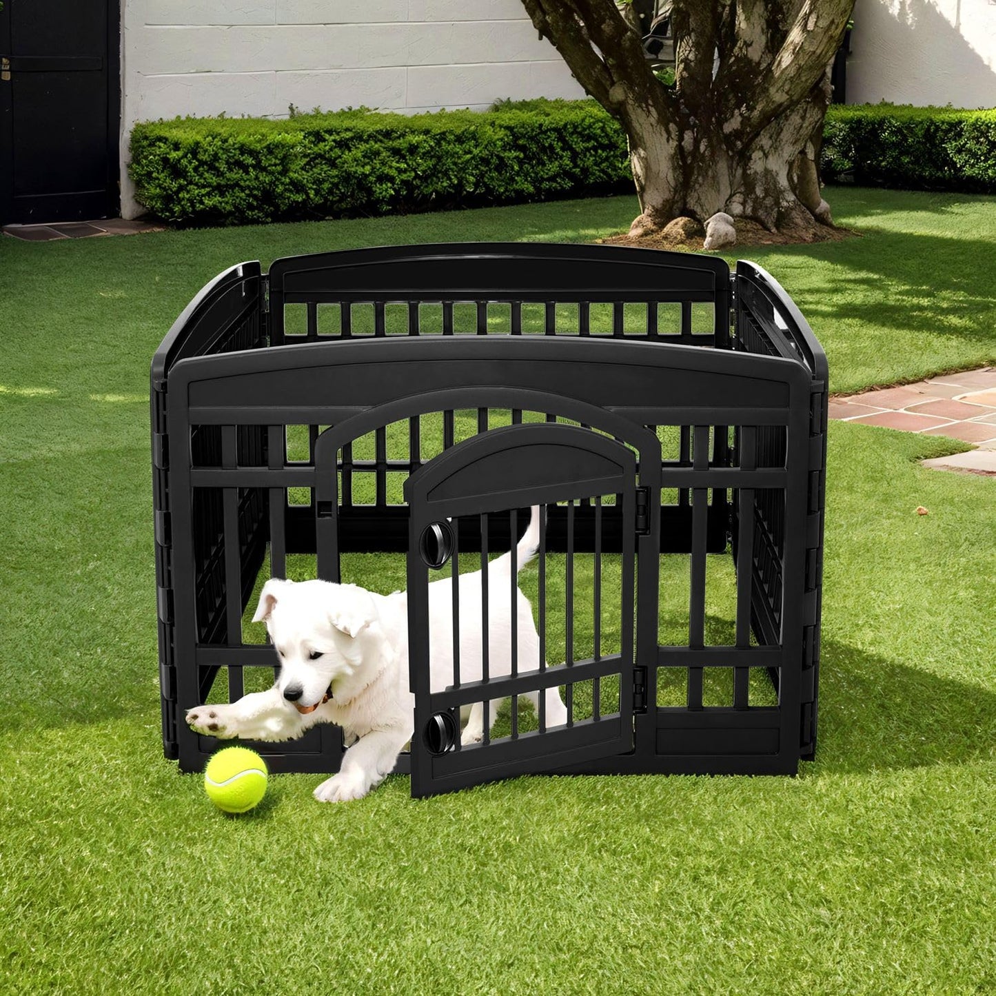 Iris Ohyama puppy playpen with 4 panels and lockable door, H60cm, Gray, cat enclosure, dog crate, for outdoor, indoor, puppy playpen, dog fence, puppy fence, dog pen, CI-604E WD
