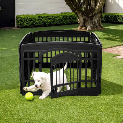 Iris Ohyama puppy playpen with 4 panels and lockable door, H60cm, Gray, cat enclosure, dog crate, for outdoor, indoor, puppy playpen, dog fence, puppy fence, dog pen, CI-604E WD