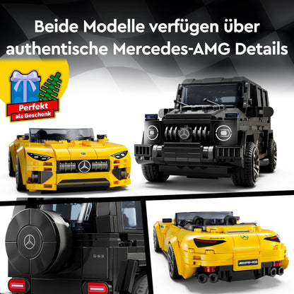 LEGO Speed Champions Mercedes-AMG G 63 & Mercedes-AMG SL 63, building set with 2 toy cars and 2 driver minifigures, gift for boys and girls, model car set, racing car toy 76924