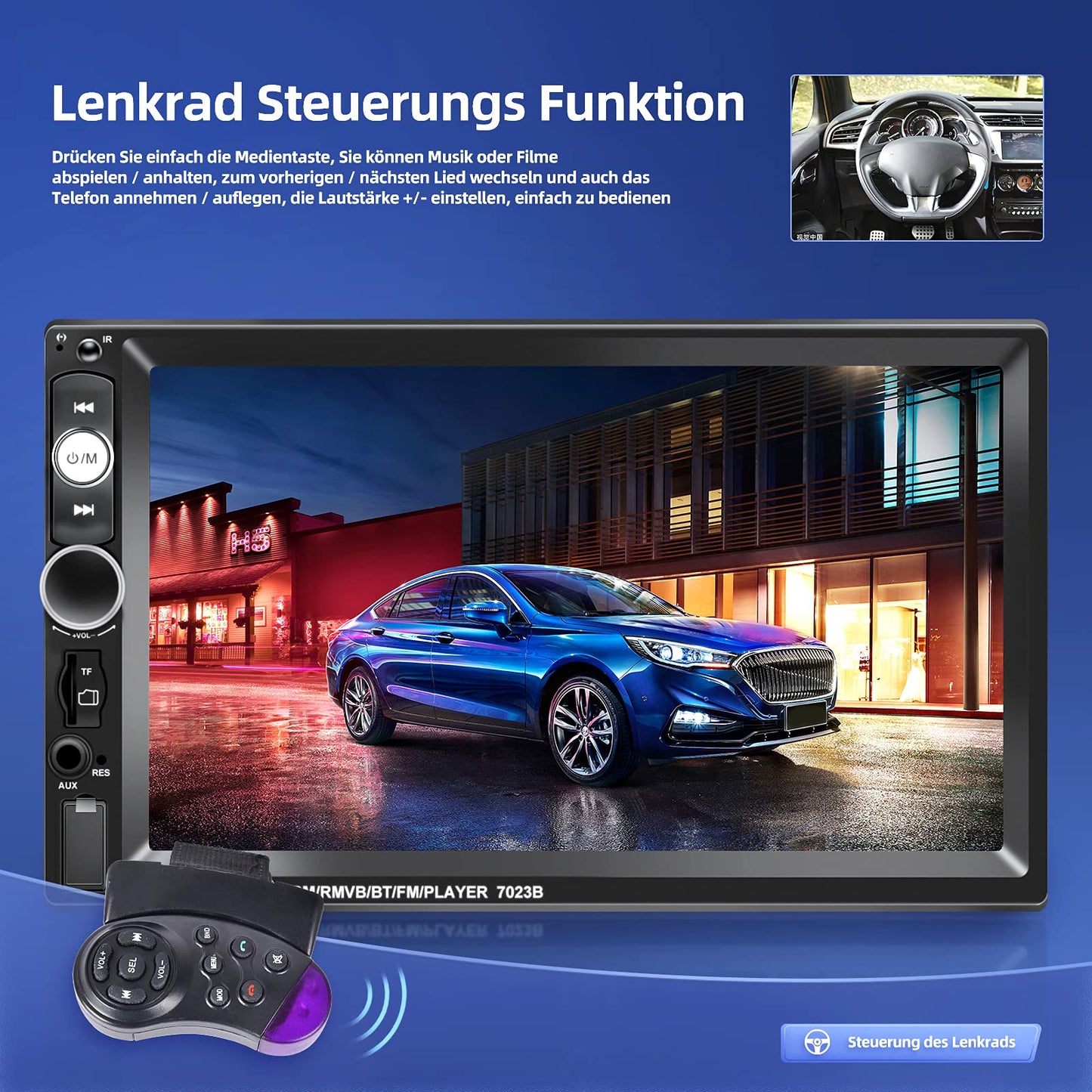 NHOPEEW Double Din Radio supports Android/iPhone Mirror Link 2 Din 7 inch Touch Display Car Radio with Bluetooth Handsfree/Dual USB/SD/AUX/Steering Wheel Control + Rear View Camera.
