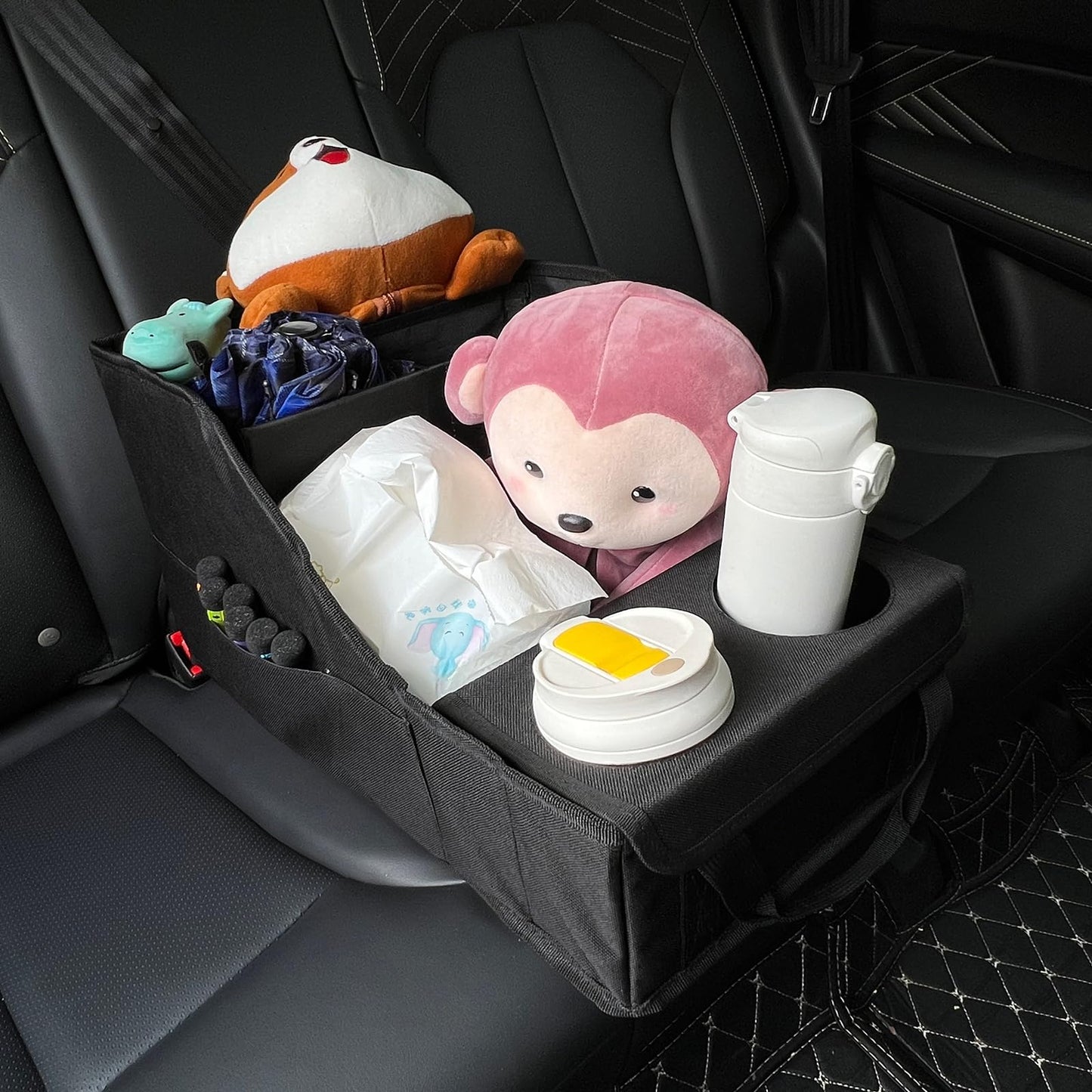 YOOFAN Car Organizer with Cup Holder, for Passenger Seat, Car Seat Organizer Front and Back with 9 compartments for Travel Kids.