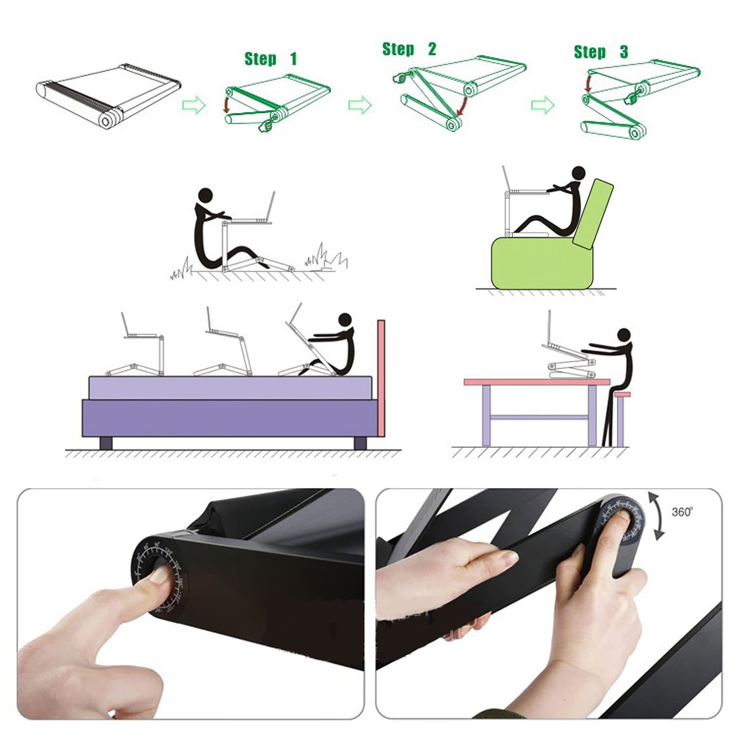 LifeBasis Laptop Stand Foldable Fully Adjustable Notebook Stand Aluminum Alloy Portable Bed Breakfast Tray Book Stand for Ultrabook Notebook up to 17", Black PACKAGING