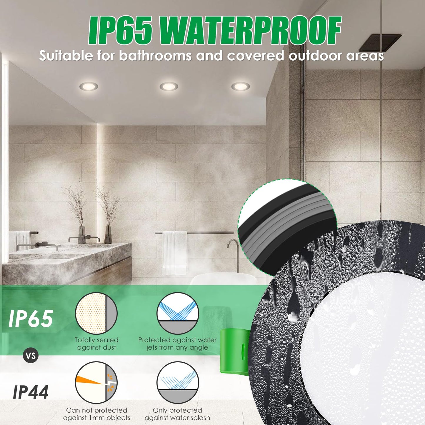 ALUSSO LED Recessed Spotlight Black 230V Dimmable 8W IP65 LED Flat Warm White Neutral White Cool White Recessed Ceiling Spots Recessed Spotlights Ceiling Lights for Bathroom Kitchen, Set of 6