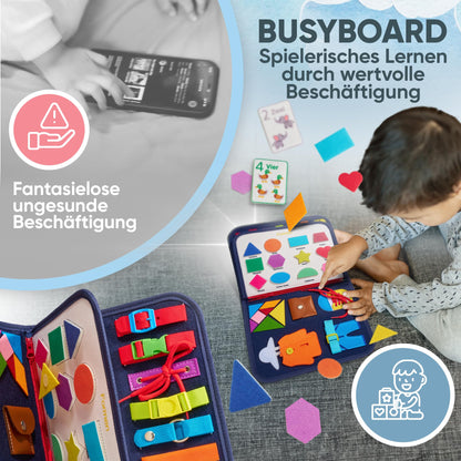 AnToniMahoni Montessori Busy Board German toy for 1 2 3 4 year olds, Activity Board motor skills toy, gift for boys girls, baby educational toy basic skills, motor skills game for travel