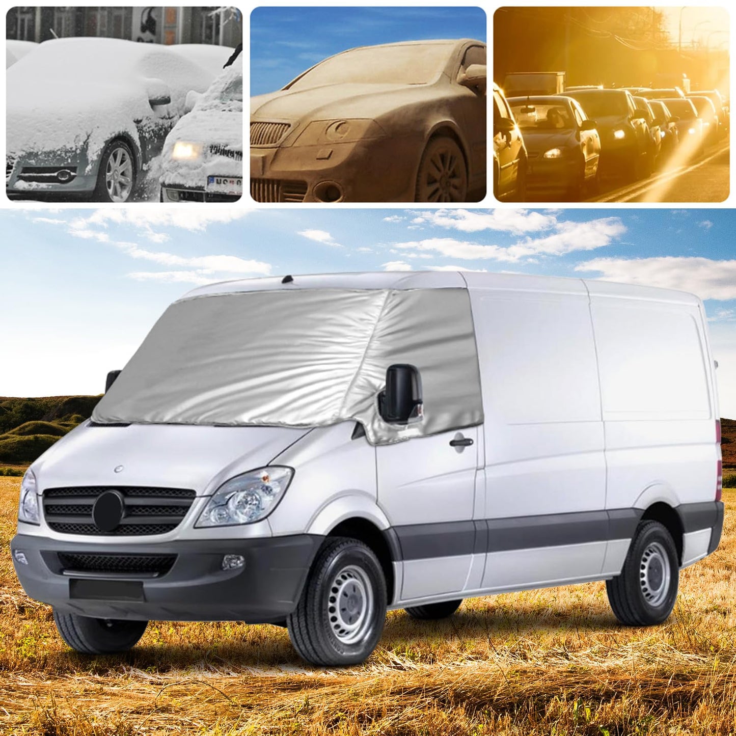 Windshield Wrap Cover Replacement for Mercedes Sprinter 2006-2018, Car Windshield Cover Replacement for VW Crafter 2006-2017, 600D Luxury Sunshade Waterproof Snow-Ice Protection