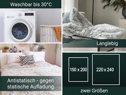 ZOLLNER cuddly blanket in 220x240 cm - cozy and warm throw blanket - washable up to 30°C - white faux fur on grey fleece - hotel quality - Oeko Tex® certified.
