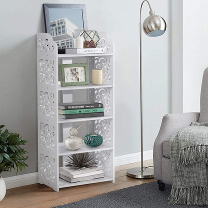 White shoe rack, 40 cm wide shoe rack, narrow and tall shelf, small standing shelf with 5 shelves, stackable bathroom shelf, kitchen storage shelves, decorative shelf, shoe cabinet for hallway, bathroom, kitchen, living room.