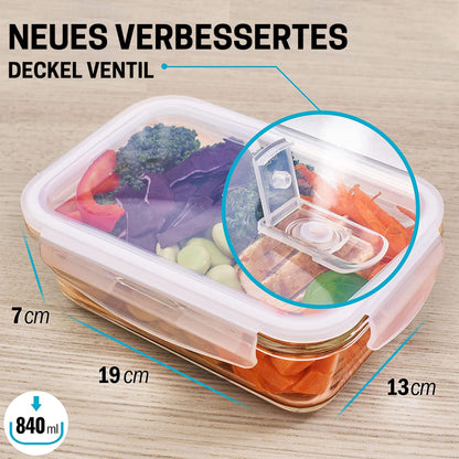 Igluu Meal Prep glass food storage containers with BPA-free lid (5-pack + 1 spare lid) - microwave, oven, freezer, dishwasher safe, leakproof - 840 ml - durable borosilicate glass.