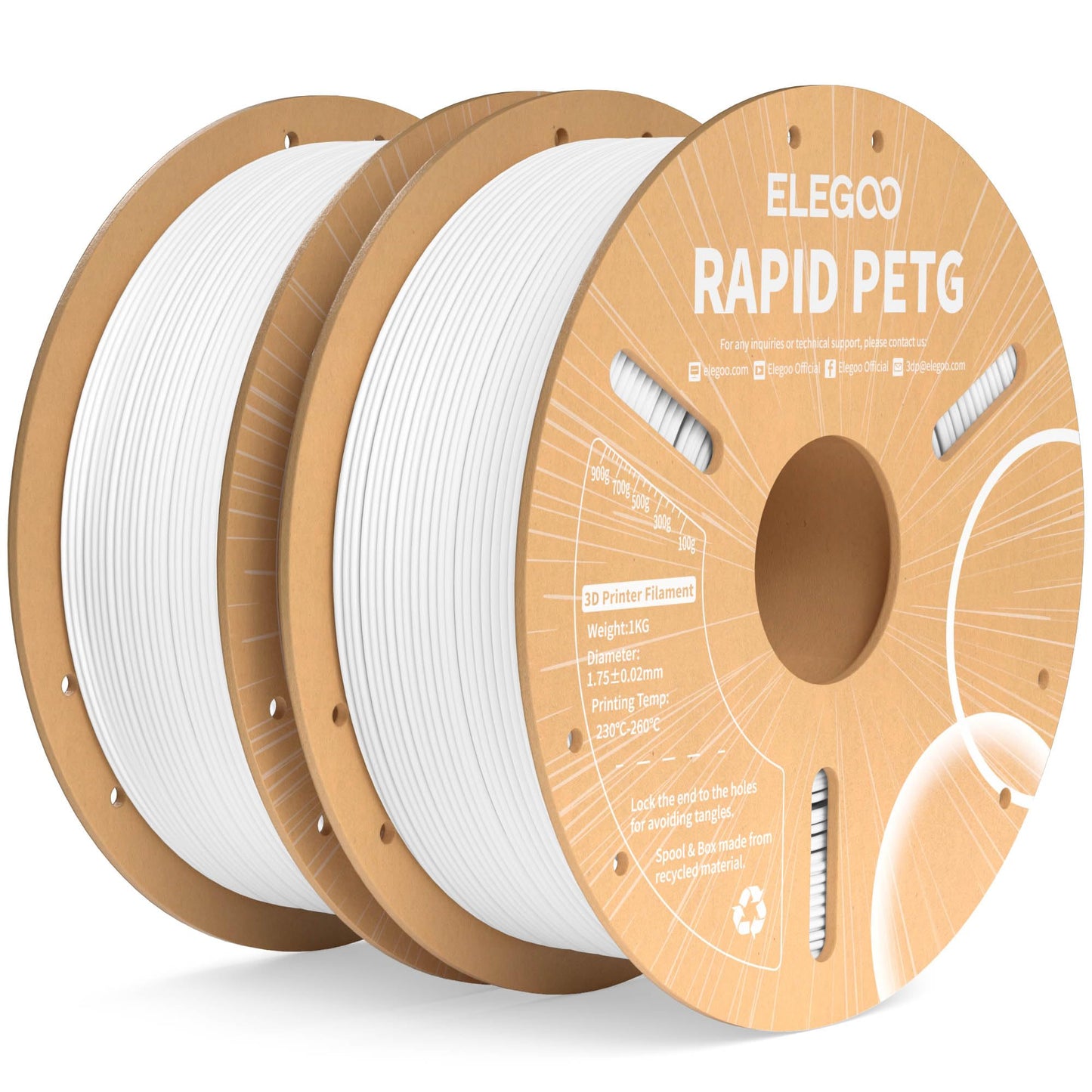 ELEGOO Rapid PETG Filament 1.75mm White 2 KG, High Speed 600mm/s 3D Printer Filament Accuracy +/- 0.02 mm, 2kg Spool (4.4lbs) Compatible with Most 3D Printers