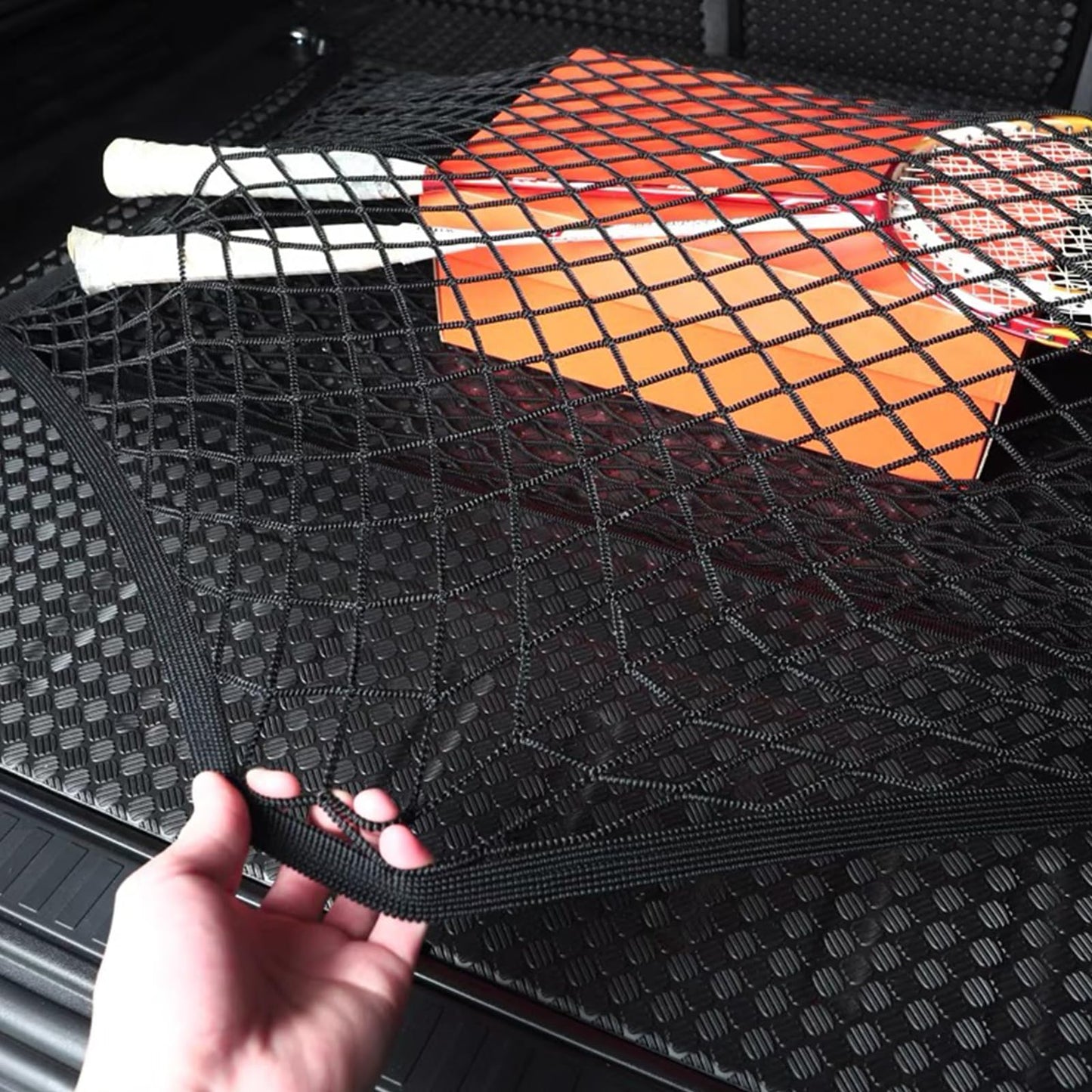 OMJMYY Trunk Net Luggage Net 80x100cm Extends to 210x140cm Trunk Storage Net for Car Roof with 4 ABS Hooks for Most Cars